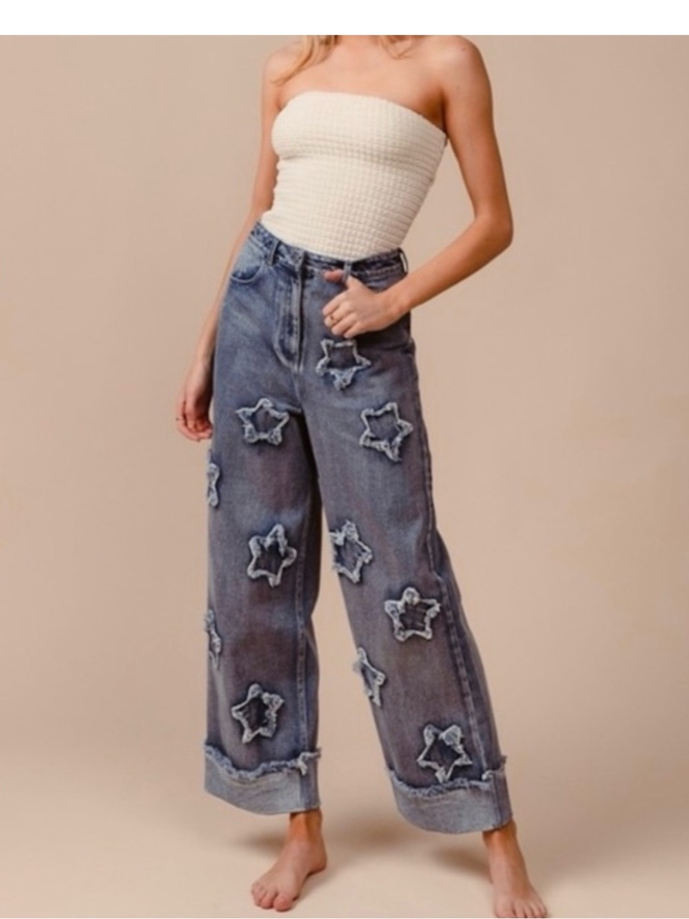 Bibi XL BiBi Distressed Star Flare Jeans - Blue - Picture 12 of 12